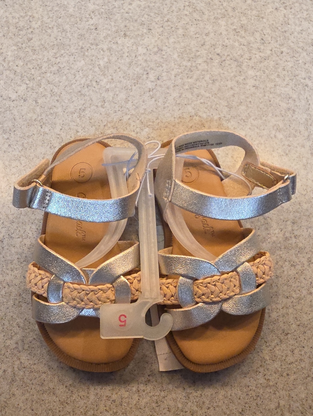 Girls Metallic Silver and Tan Braided Strap Sandals - Kids